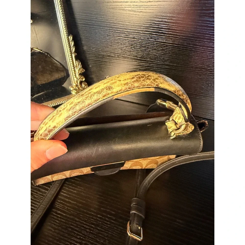 Coach Pepper Messenger Bag and Wallet Set Signature Canvas Snakeskin Brown Black